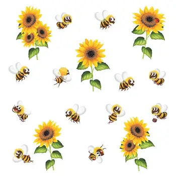 Весенняя наклейка на стену | 3D наклейки на окна медоносной пчелы | Весенний Подсолнух Оконные Наклейки Цветочные Пчелы Статические Цепляющиеся Пчела Декор Окна F